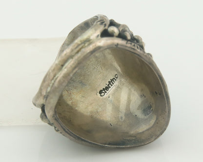 Navajo Ring 925 Sterling Natural Coral & Turquoise Native Artist C.80's Size 9.0