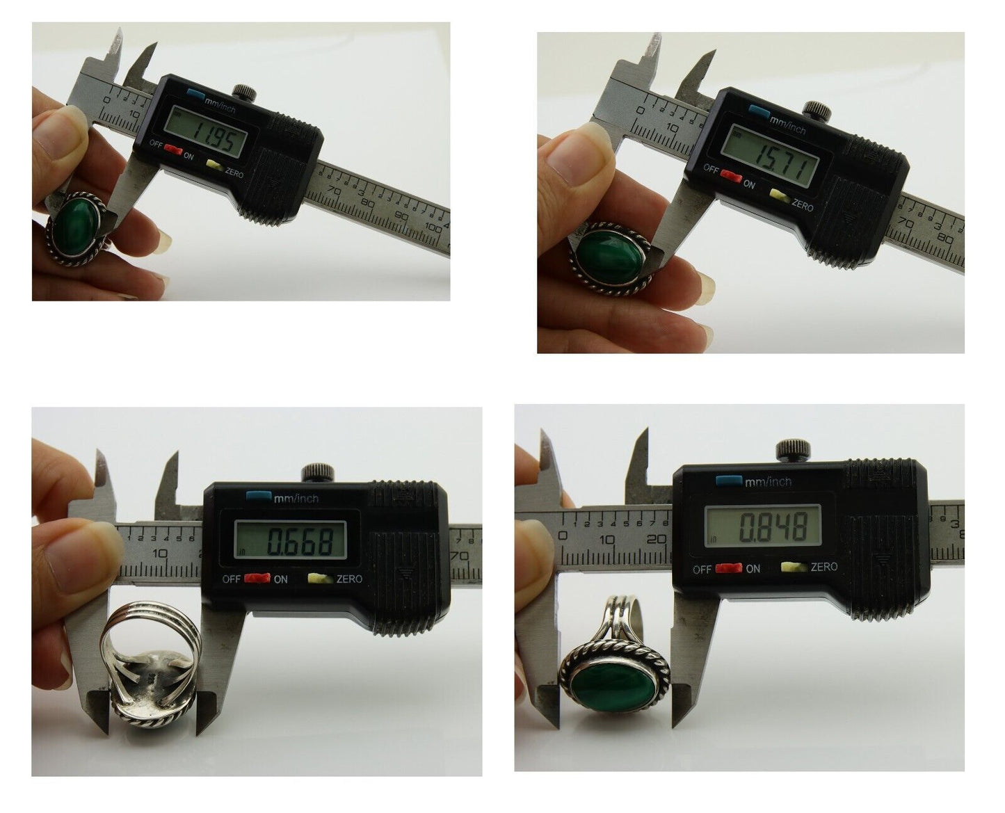 Navajo Ring 925 Silver Natural Malachite Native American Artist C.80's