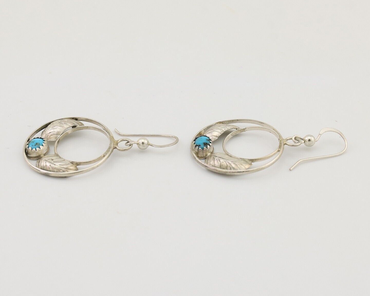 Navajo Handmade Dangle Earrings 925 Silver Blue Turquoise Native Artist C.80's