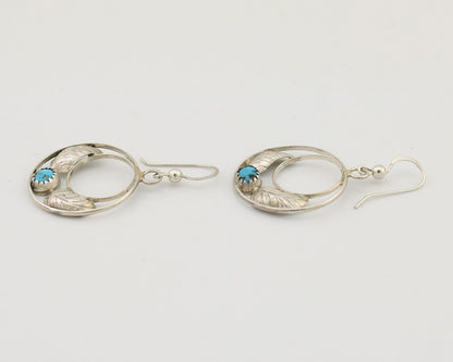 Navajo Handmade Dangle Earrings 925 Silver Blue Turquoise Native Artist C.80's