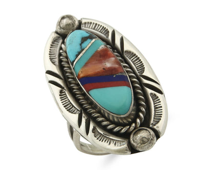 Vintage Zuni Ring 925 Sterling Silver Gemstone Signed V&N Edsitty Size 7.5