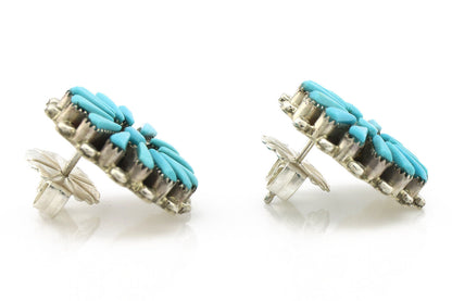 Zuni Earrings .925 Silver Petti Point Natural Blue Turquoise Native Artist C.80s