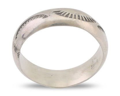 Navajo Hand Stamped Band 925 Silver 6.0 mm Signed Larry Chavez Size 9.75 C.80's