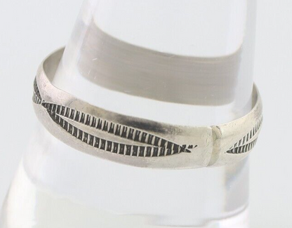 Navajo Hand Stamped Band 925 Silver 5.0 mm Signed Larry Chavez Size 11 C.80's