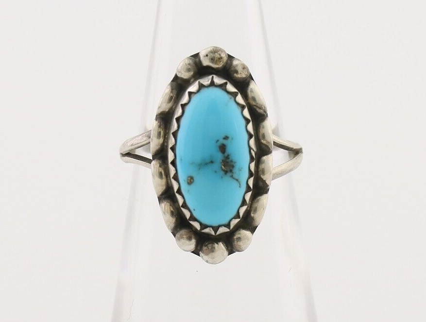 Navajo Ring 925 Silver Sleeping Beauty Turquoise Artist Signed SC C.80's