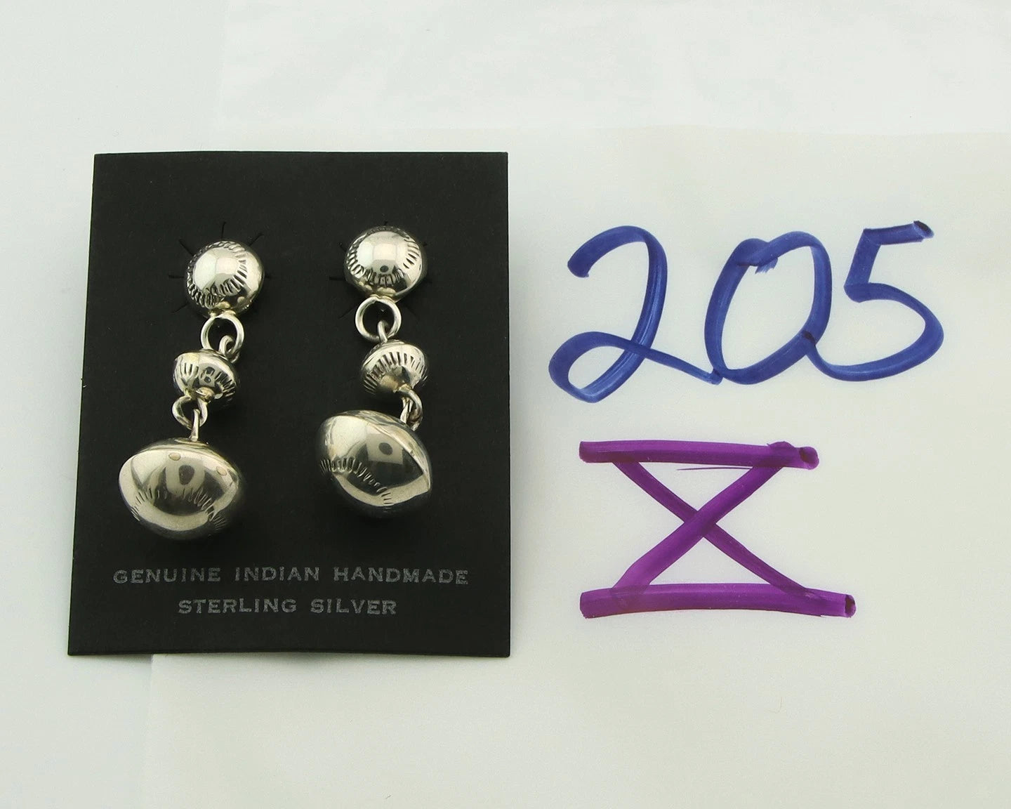Navajo Bead Earrings Sterling Silver Handmade Vintage Hand Stamped Native Artist