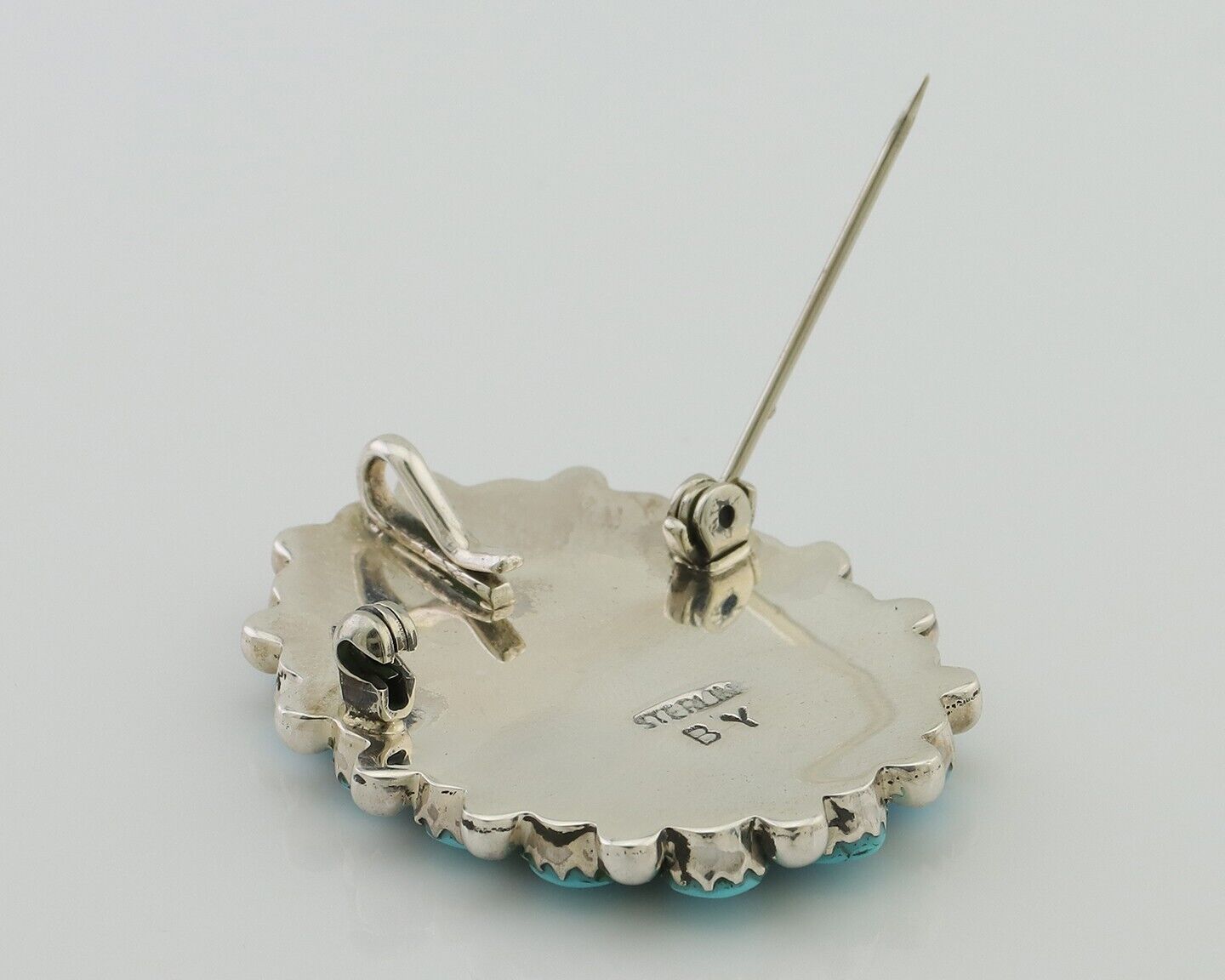 Navajo Pin Pendant 925 Silver Blue Turquoise Signed Benson Yazzie C.80's