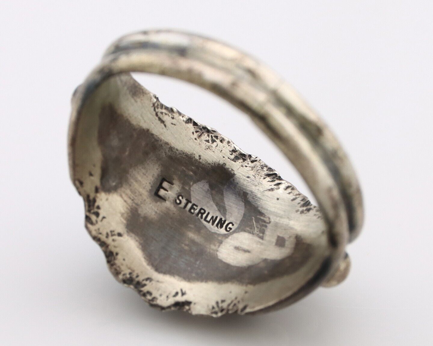 Navajo Ring 925 Silver Turquoise Artist Signed E SkyStone Creations C.80's