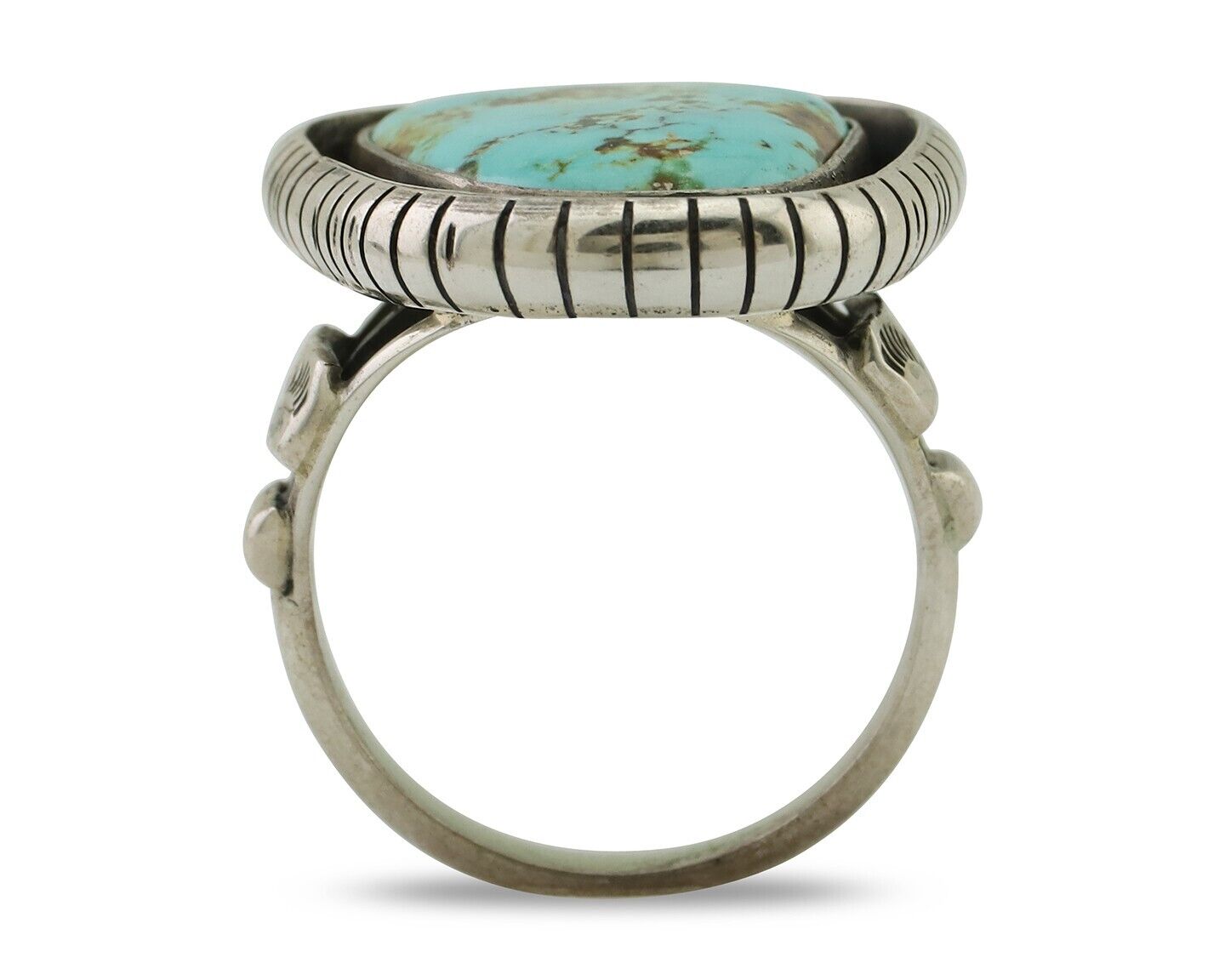 Navajo Handmade Ring 925 Silver Natural Turquoise Signed M Montoya C.80's