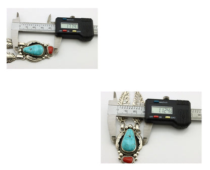 Navajo Necklace 925 Silver Turquoise & Coral Artist Signed Rabbit Stick C.2008