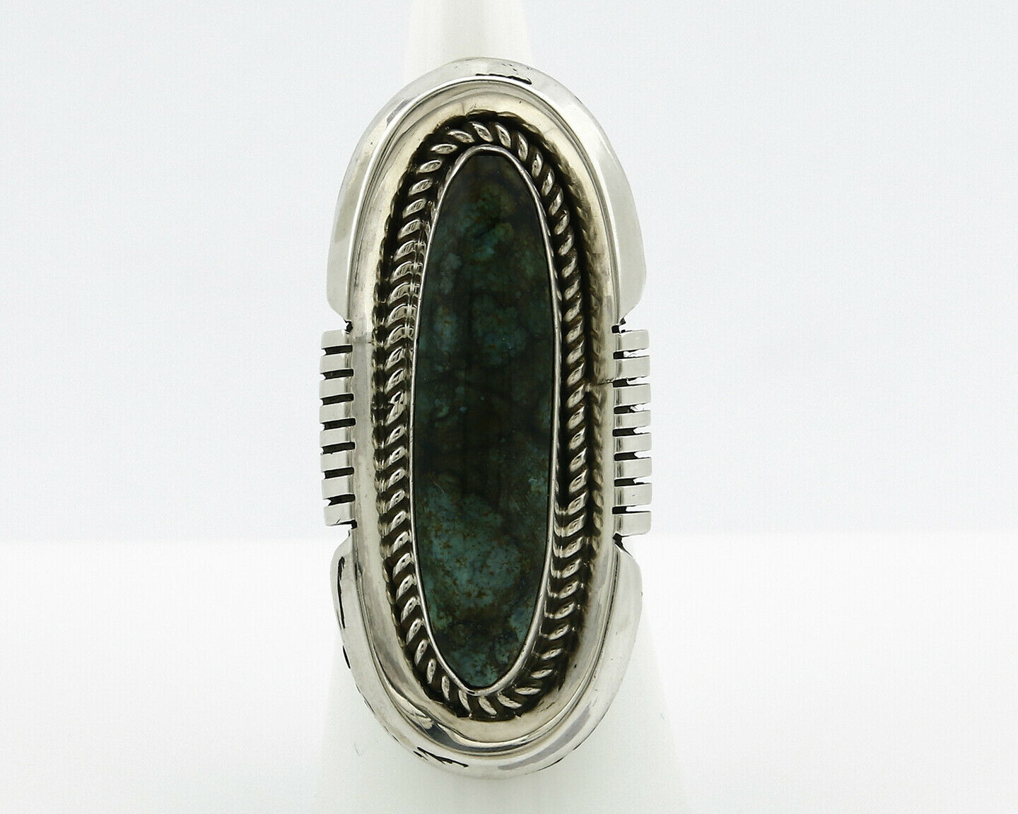 Navajo Ring .925 Silver Aqua Spiderweb Turquoise Handmade Signed MM Circa 90's