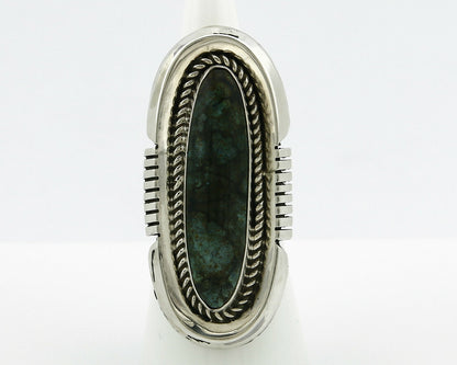 Navajo Ring .925 Silver Aqua Spiderweb Turquoise Handmade Signed MM Circa 90's