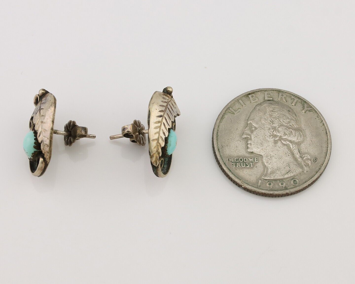 Navajo Earrings 925 Silver Natural Turquoise Native American Artist C.80's