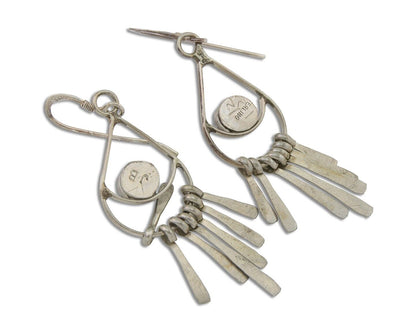 Navajo Dangle Earrings 925 Silver Natural Turquoise Artist Signed JB C.80's