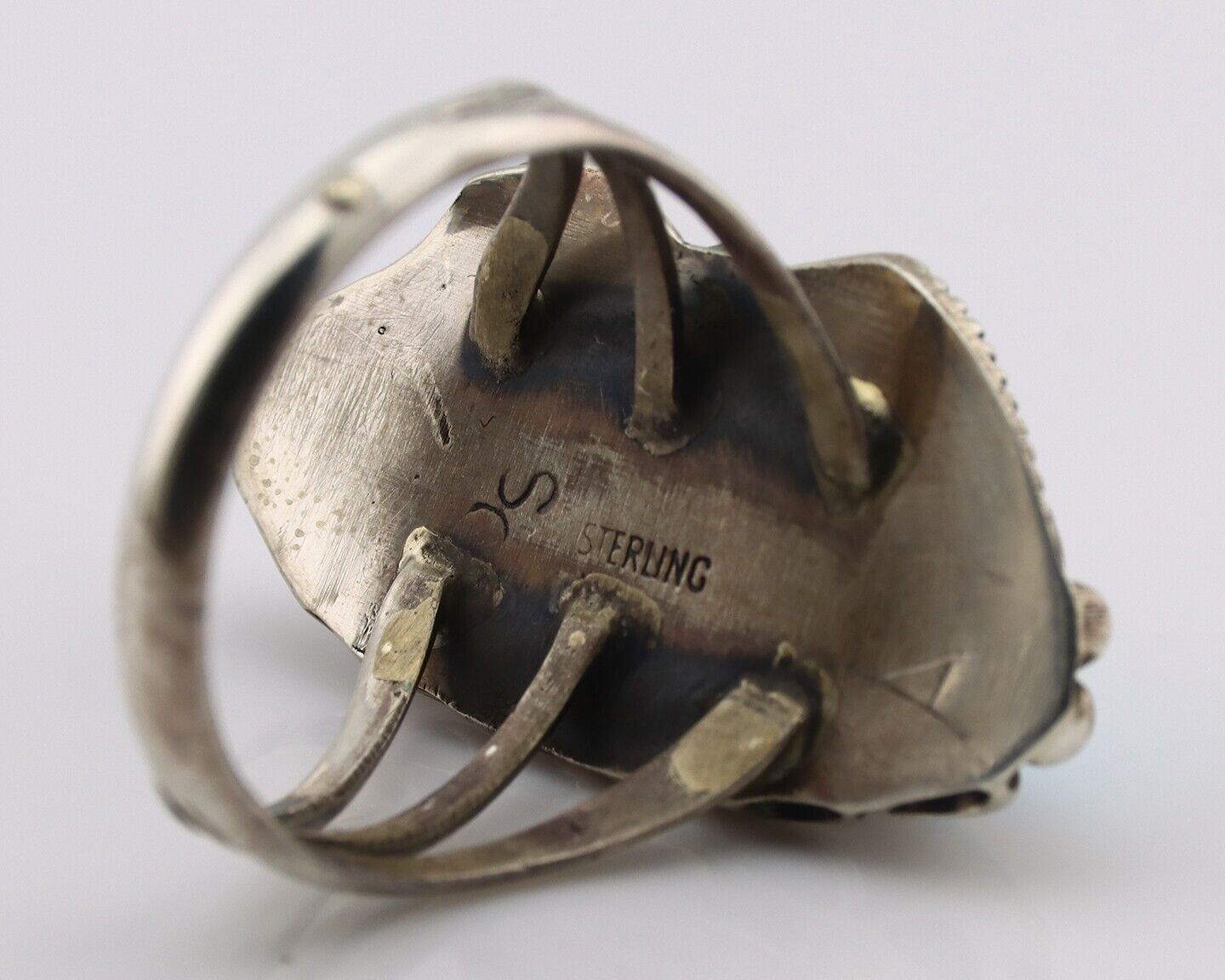 Navajo Ring 925 Silver Sleeping Beauty Turquoise Signed SC C.80's