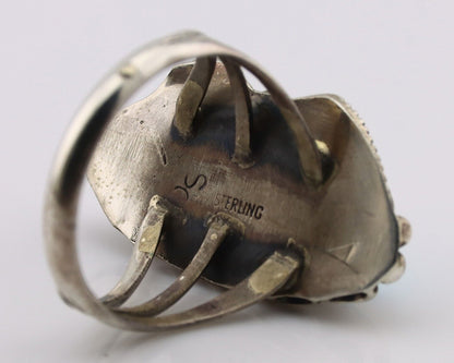 Navajo Ring 925 Silver Sleeping Beauty Turquoise Signed SC C.80's