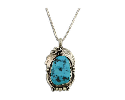 Navajo Necklace Pendant 925 Silver Blue Turquoise Signed Justin Morris C.80's