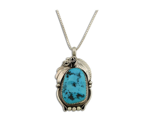 Navajo Necklace Pendant 925 Silver Blue Turquoise Signed Justin Morris C.80's