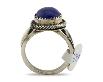 Navajo Ring 925 Silver Lapis Hand Stamped Native American Artist C.80's