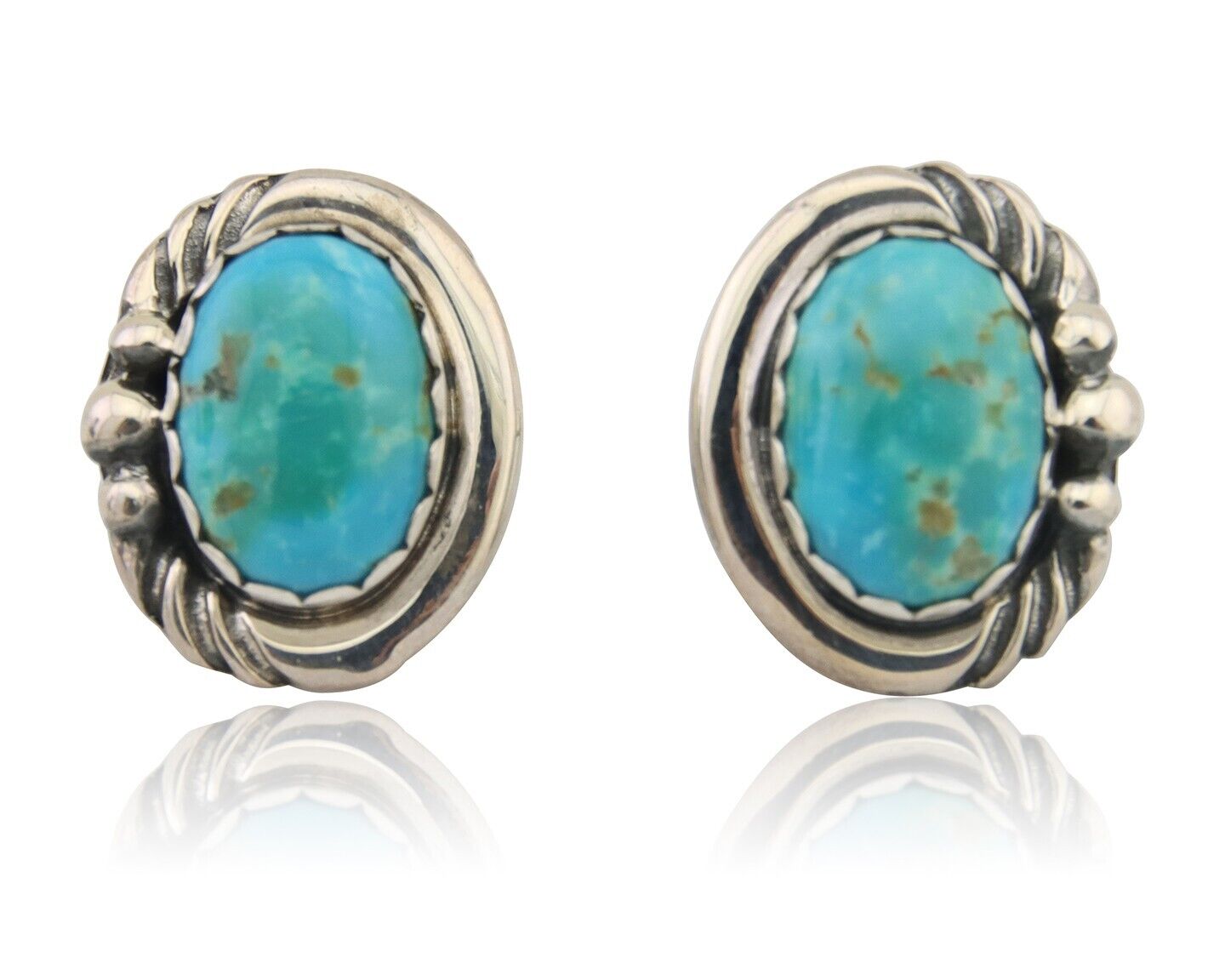 Navajo Earrings 925 Blue Kingman Turquoise Native American Artist C80s