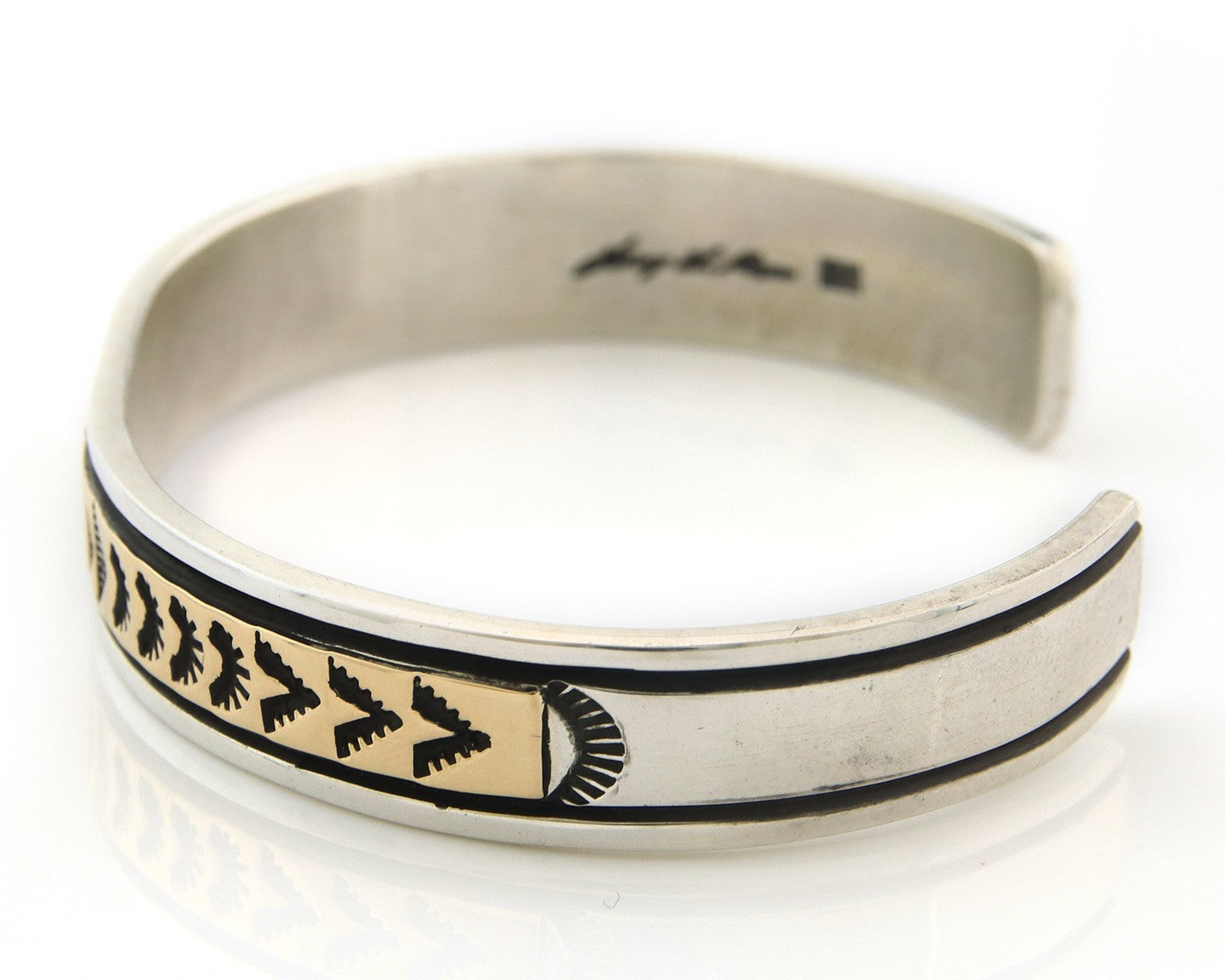 Navajo Cuff Bracelet Sterling Silver & Gold Vintage Signed Larry L Kaye