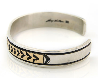 Navajo Cuff Bracelet Sterling Silver & Gold Vintage Signed Larry L Kaye