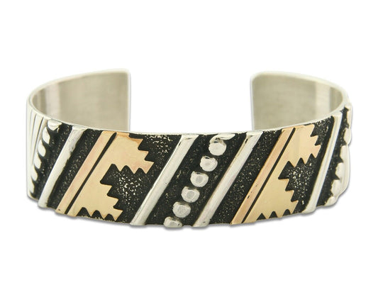 Navajo Bracelet Gold & 925 Silver Handmade 16 mm Wide Signed Thomas Singer C80s