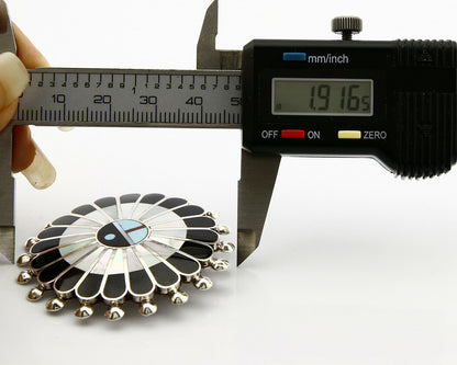 Zuni Signed Artist Victoria Unkestine Inlaid .925 SOLID Silver Tewa Pendant Pin