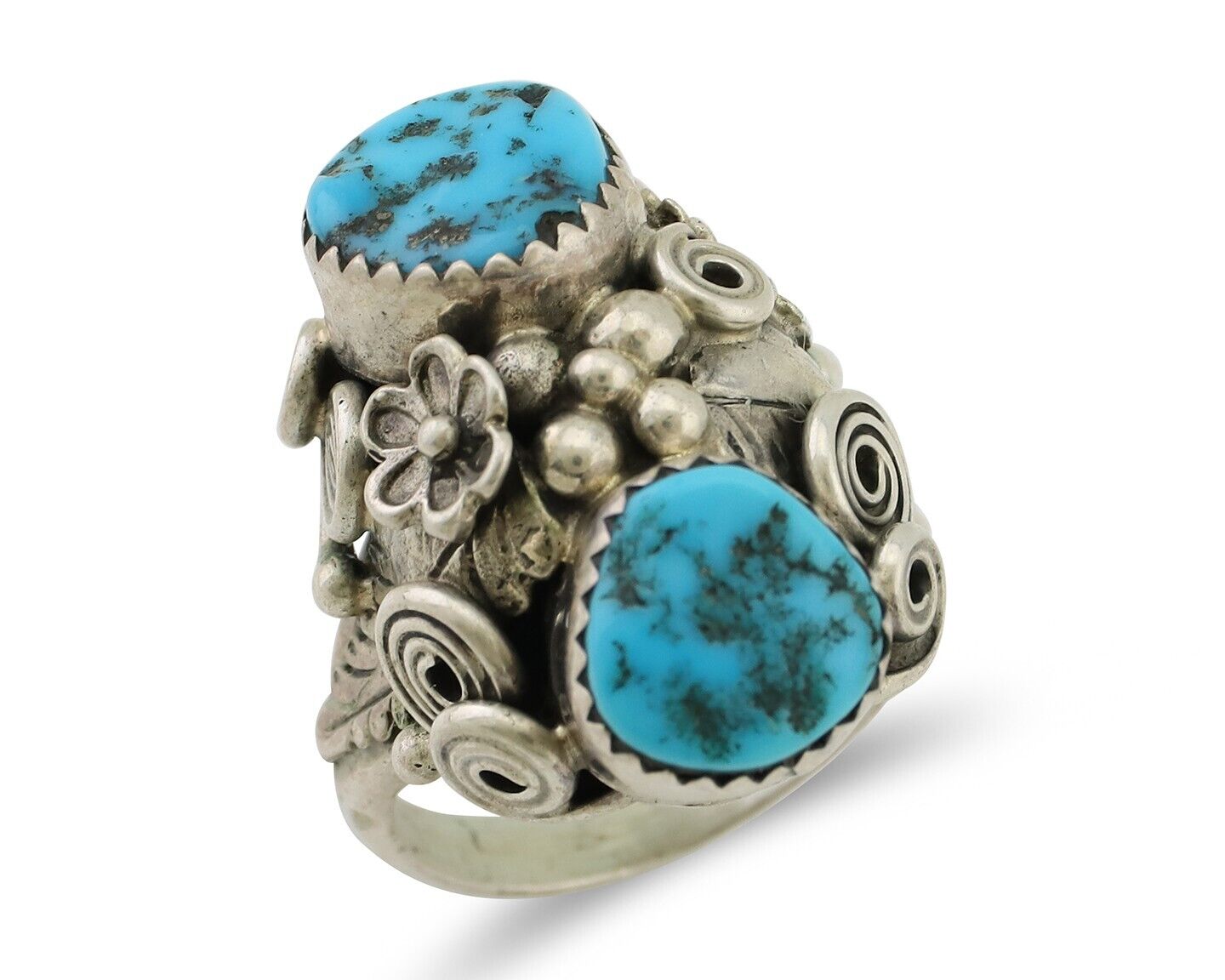 Navajo Handmade Ring 925 Silver Sleeping B Turquoise Artist Signed IHMJ C.80's