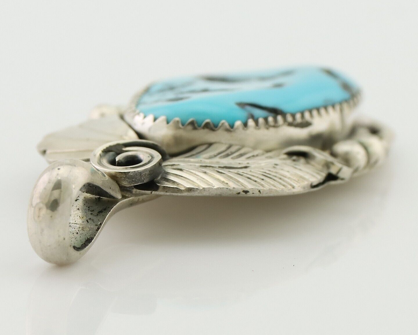 Navajo Pendant 925 Silver Sleeping B Turquoise Signed Justin Morris C.80's