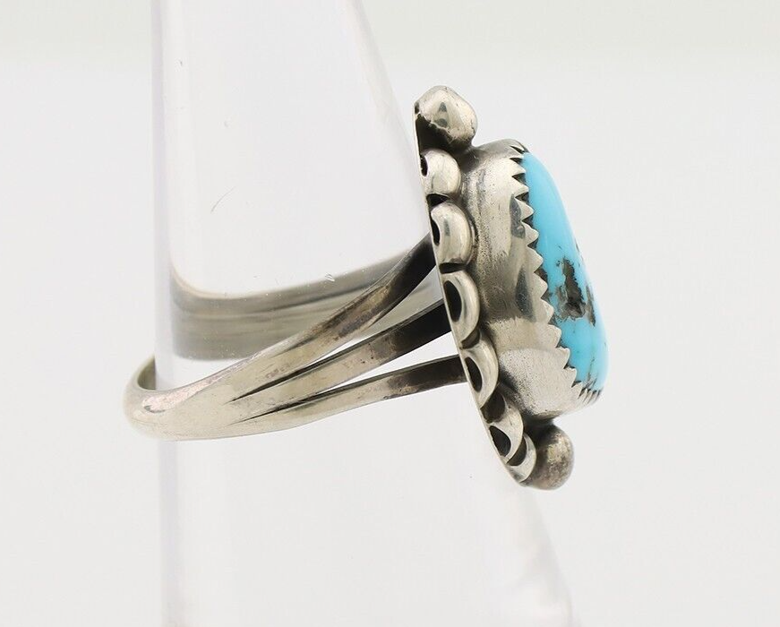Navajo Ring 925 Silver Sleeping Beauty Turquoise Artist Signed SC C.80's