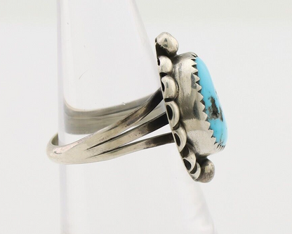 Navajo Ring 925 Silver Sleeping Beauty Turquoise Artist Signed SC C.80's