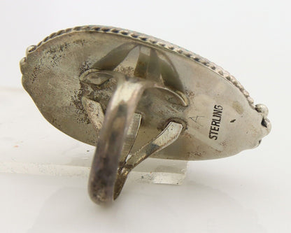 Navajo Ring 925 Sterling Spiderweb Blue Turquoise Native Artist C.80's Size 7.25