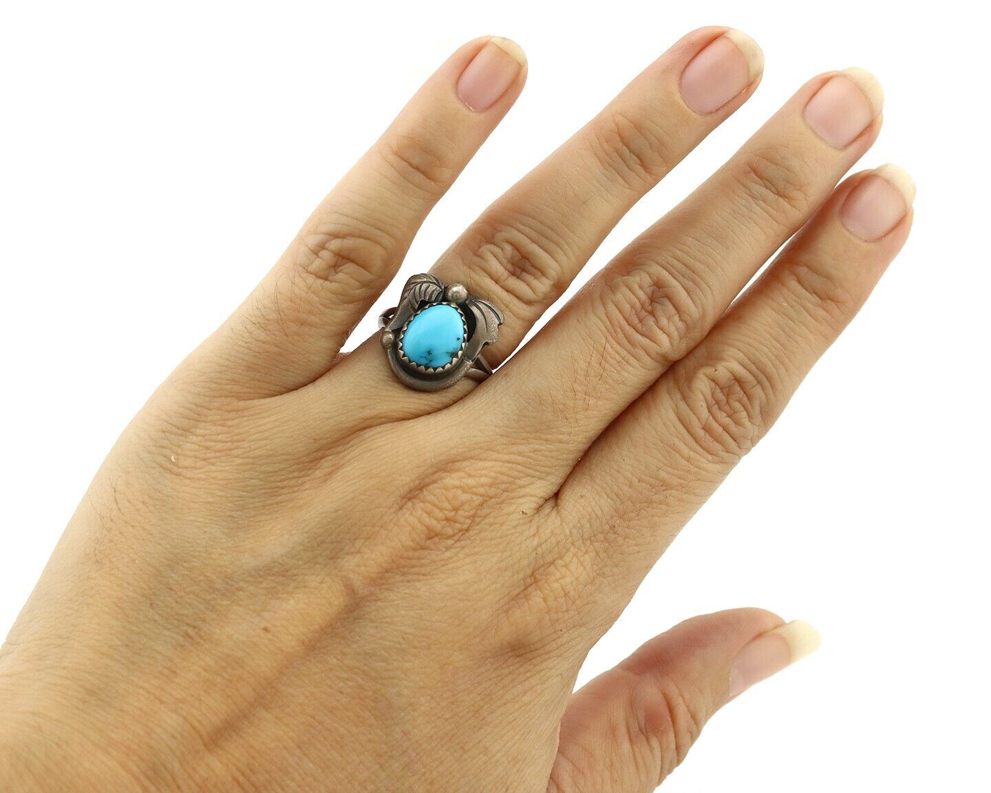 Navajo Ring .925 Silver Sleeping Beauty Turquoise Native American Artist C.80's