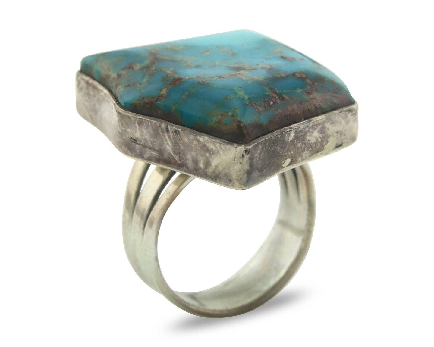 Navajo Ring 925 Sterling Blue Bisbee Turquoise Native Artist C.80's