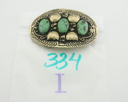 Navajo Concho Belt Buckle .999 Nickel Turquoise Native American 2.0x3.0 in C80s