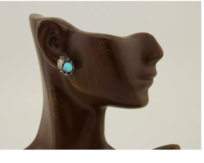Navajo Handmade Earrings 925 Silver Natural Turquoise Native American Artist 80s