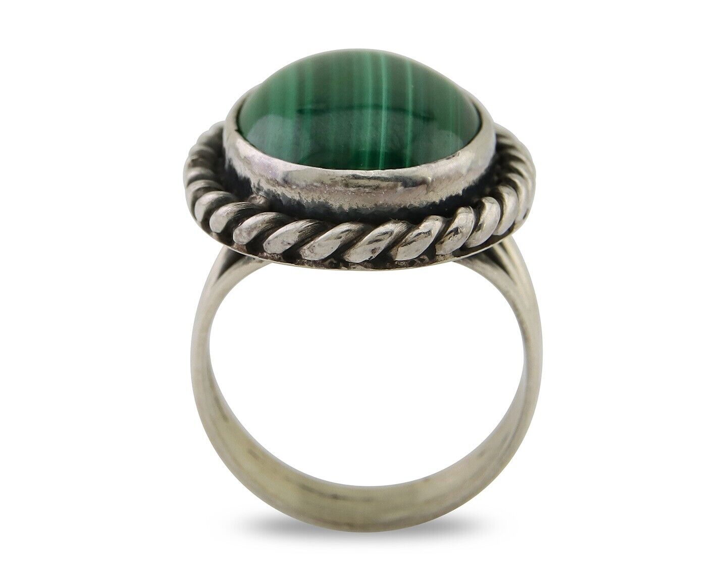 Navajo Ring 925 Silver Natural Malachite Native American Artist C.80's
