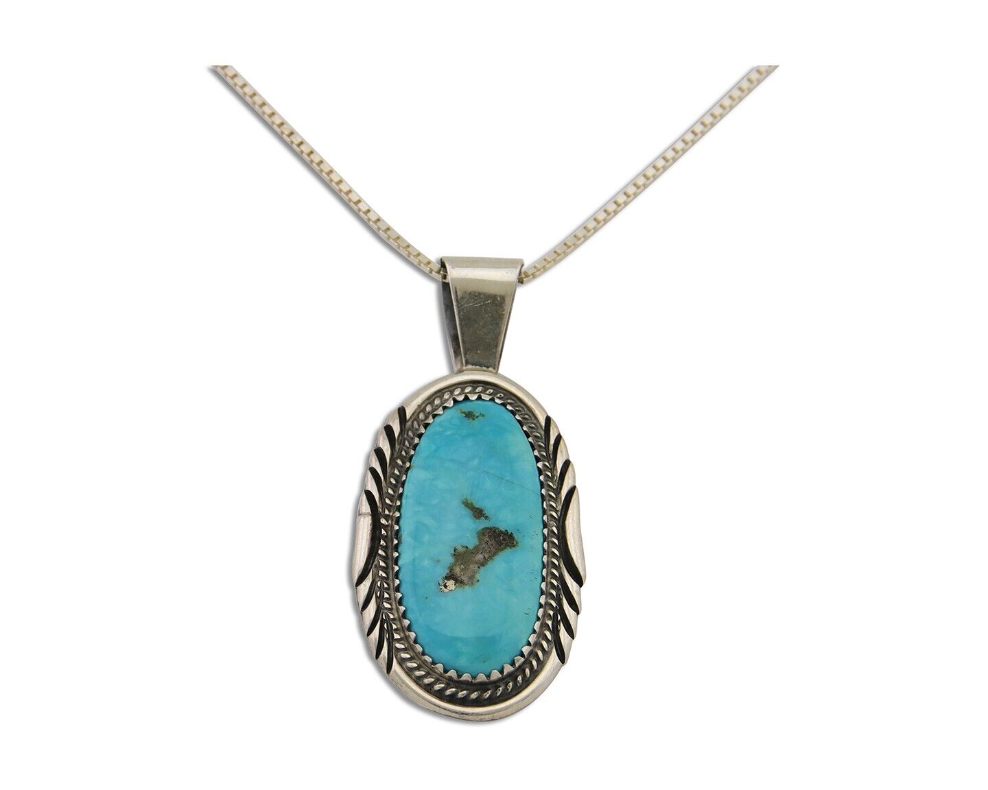 Navajo Necklace 925 Silver Natural Turquoise Artist Signed Mike Begay C.80's