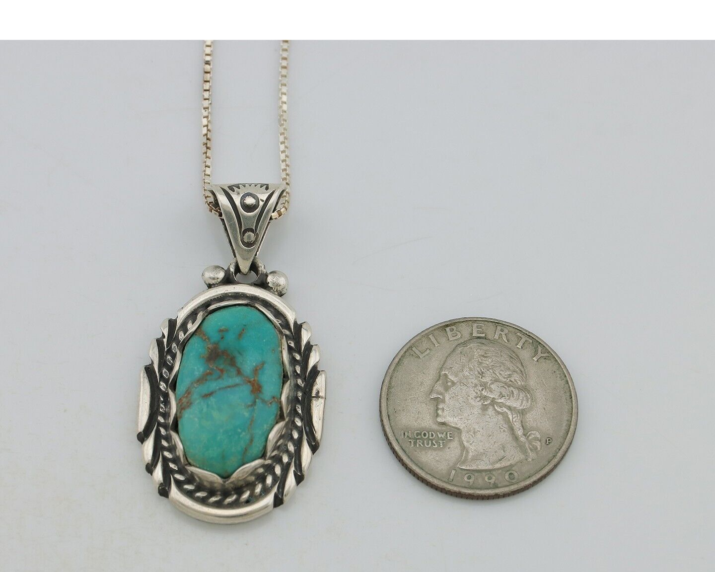 Navajo Necklace 925 Silver Natural Turquoise Sun Stamp C.80s