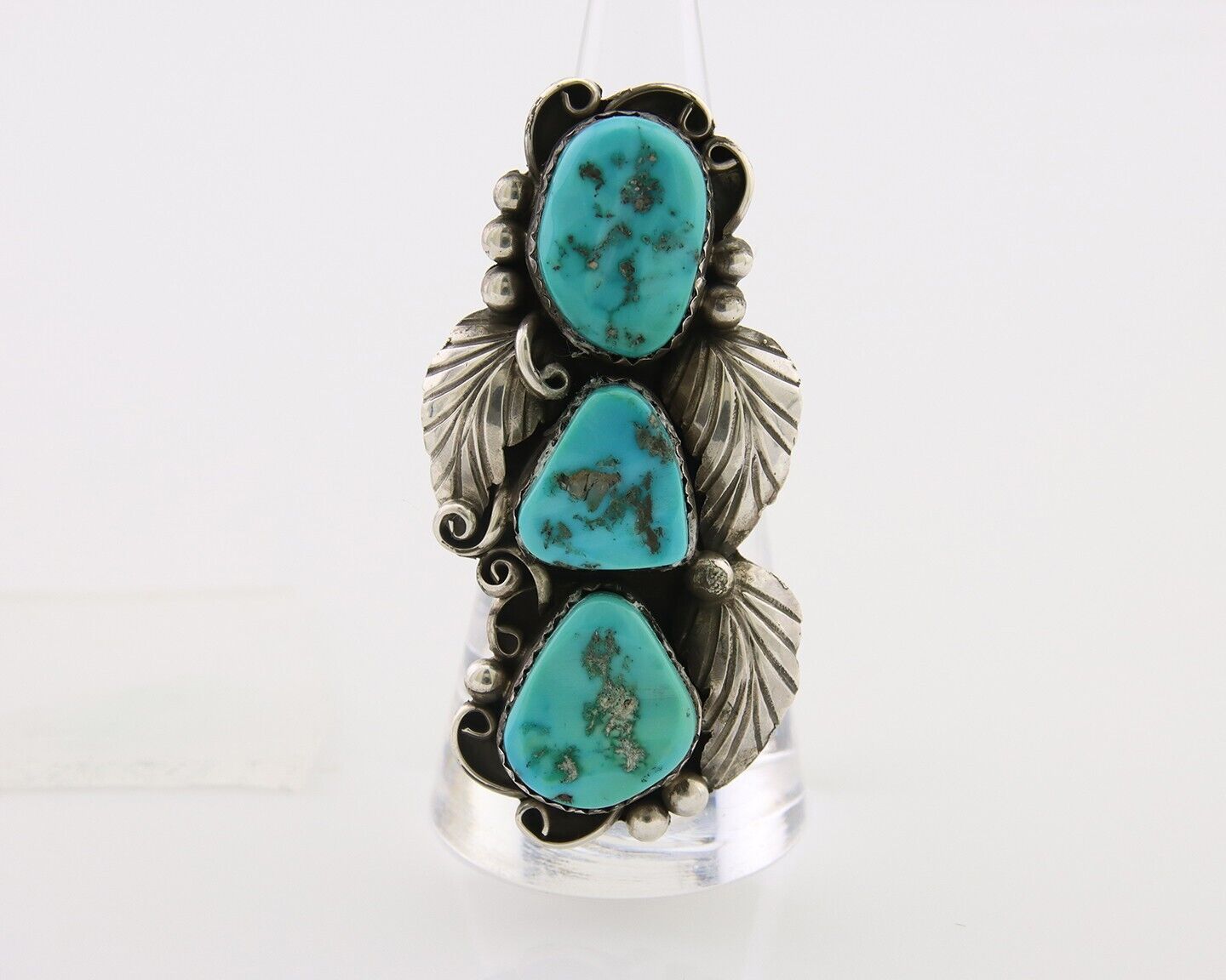Navajo Handmade Ring 925 Silver Hand Cut Turquoise Native Artist C.80's