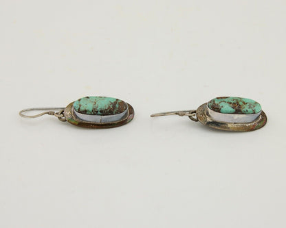 Navajo Shield Earrings 925 Silver Natural Blue Turquoise Signed Windmill C.80s