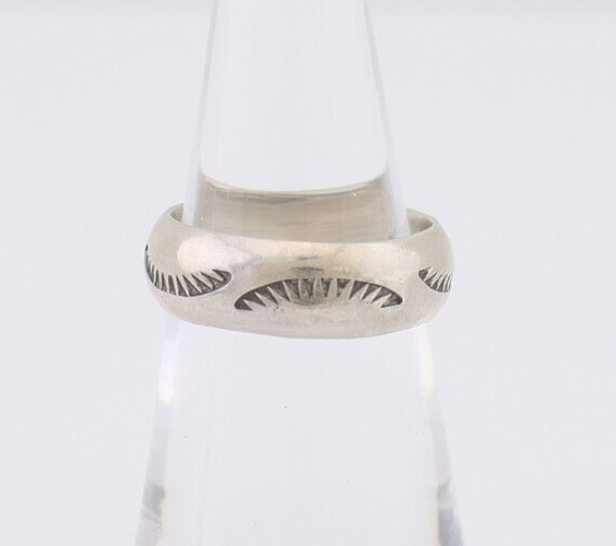 Navajo Hand Stamped Band 925 Silver 6.0 mm Signed Larry Chavez Size 5.75 C.80's