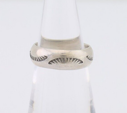 Navajo Hand Stamped Band 925 Silver 6.0 mm Signed Larry Chavez Size 5.75 C.80's