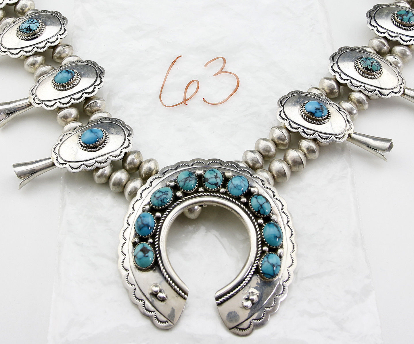 Navajo Signed PM OLD Pawn Museum Quality .925 Sterling Silver Squash Necklace