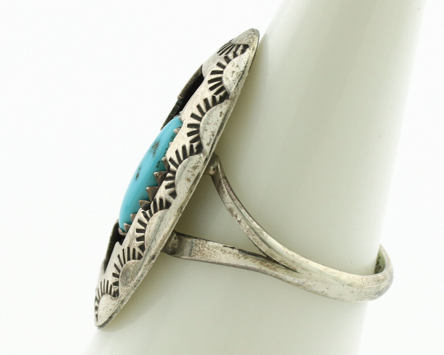 Navajo Ring .925 Silver Sleeping Beauty Turquoise Native Artist C.1980's