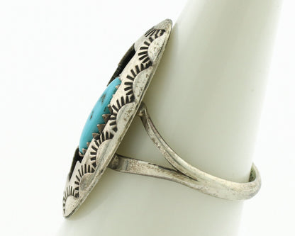 Navajo Ring .925 Silver Sleeping Beauty Turquoise Native Artist C.1980's