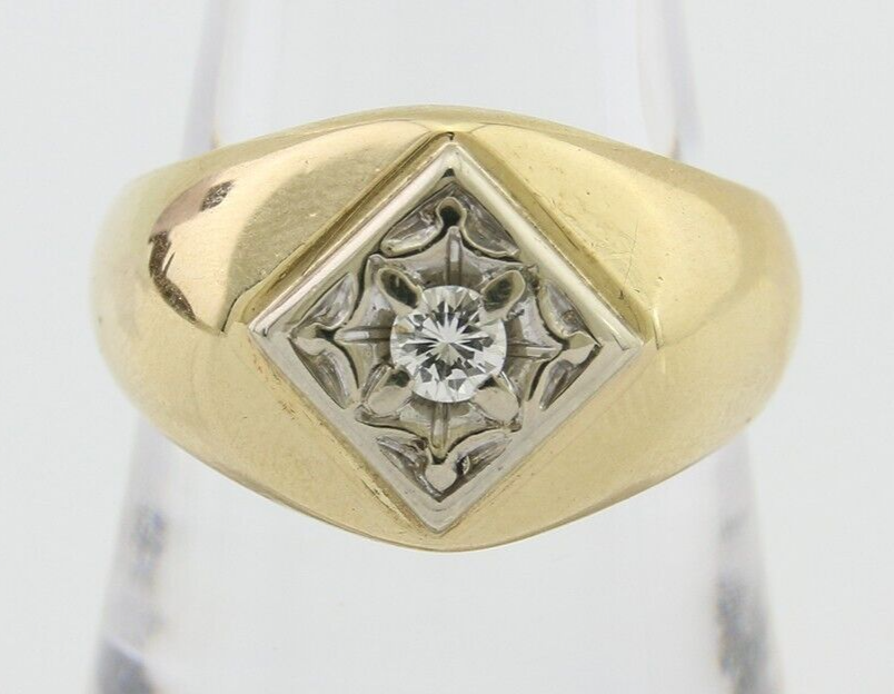 Men Natural Mined Diamond Solitaire Ring 14k Solid Yellow Gold