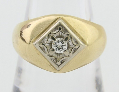 Men Natural Mined Diamond Solitaire Ring 14k Solid Yellow Gold