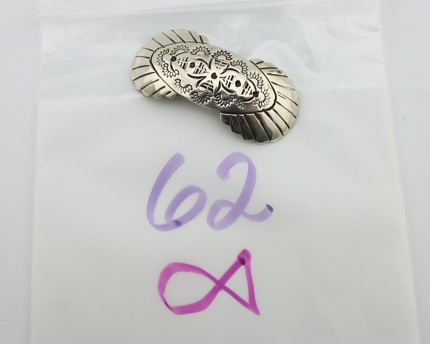Women's Navajo Hair Clip Hand Stamped 925 Silver Native American Artist C.80's